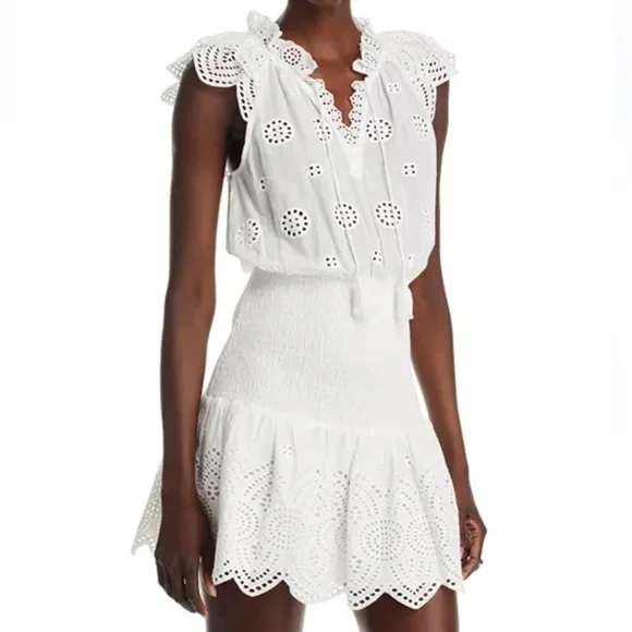 Aqua Women's Smocked Eyelet Mini Dress - Exclusive - White - Size S Aqua Women's Smocked Eyelet Mini Dress - Exclusive - White - Size S